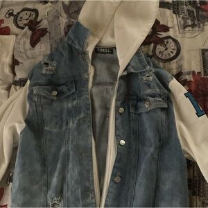 Thrill Blue Denim Vest with White Hoodie